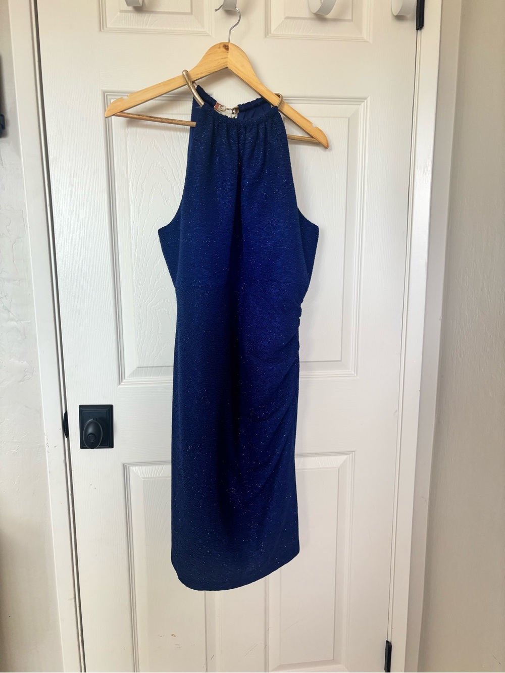 Eliza J Blue Halter Dress with Subtle Sparkle